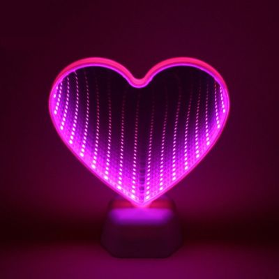 3D LED Night Light Love Heart Lamp Both Sides Mirror For Home Bedroom Valentine Day Wedding Decoration Kid Children Girl Gifts