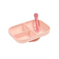 BEABA ชุดจานซิลิโคนก้นดูดแบบแบ่งช่อง Silicone Suction Divided Plate with Spoon - Nude