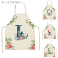 ◐ 1Pcs Flower Letter Flower Kitchen Aprons for Women Cotton Linen Bibs Household Cleaning Pinafore Home Cooking Apron