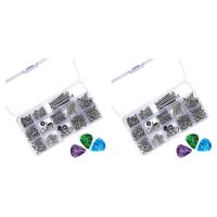 2 Set Electric Guitar Screw Kit Sorting Box for Electric Guitar Bridges Pickups 6 Pieces of Random Color Guitar Picks