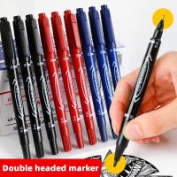 【CW】3Pcs Permanent Double Head Marking Pen Waterproof Ink Fine Spot Black Blue Red Ink 0.5/1.0mm Round Head Fine Color Marking Pen