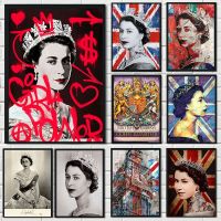 Modern Pop Art ตกแต่งภาพ Wall Art สำหรับตกแต่งห้องนั่งเล่น-Queen Elizabeth II โปสเตอร์และพิมพ์ภาพวาดผ้าใบ