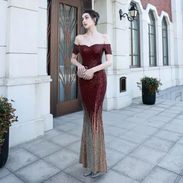 EAGLELY Bling Bling Sequins Glitter Evening Dress Formal Event Ball Gown  For Women Elegant Classy Toast Red Wedding Gown For Party Wedding Sponsor  Outfit 2023 New Bride Dinner Tube Top Long Maxi