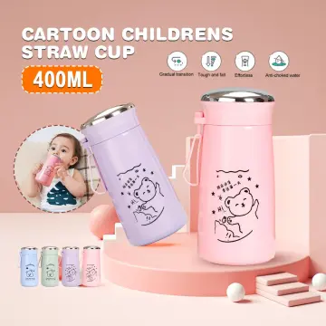 480ml Lucky Cat Water Bottle with Straw Japanese Pink Cute Kawaii