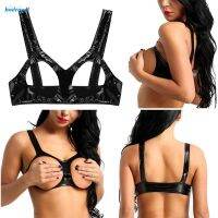 SHUNAICHI 【HODRD】Ladies Bra Unpadded Hollow out Nightclub Performance Casual Sexy Clubwear Ladies Faux leather【Fashion】