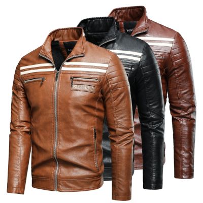 ZZOOI Men 2022 Autumn New Casual Motor Biker PU Leather Jacket Coat Men Winter Fashion Spliced Vintage Warm Fleece Leather Jacket Men