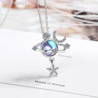 ✉✹▫ 925 Sterling Silver Women Chain On The Neck Collarbone Necklace For Women Universe Star Moon Crystal Pendant Chain Jewelry