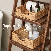 Bathroom Hand Woven Rattan Tray Wicker Baskets for Toilet Tank Tray Wicker Tray for Kitchen Home Office Water Hyacinth Storage