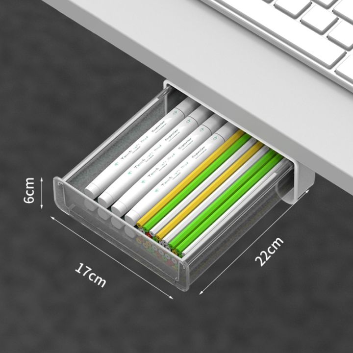 ซ่อนใต้โต๊ะโต๊ะลิ้นชักออแกไนเซอร์จัดเก็บกาวในตัวภายใต้สำนักงานสก์ท็อปดินสอถาดลิ้นชักใต้โต๊ะกล่อง
