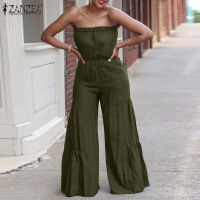 ZANZEA Women Summer Off Shoulder Sleeveless Jumpsuits Elastic Waist Plain Long Playsuits