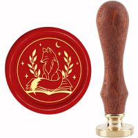 1 ชุด Fox Wax Seal Stamp Book Sealing Wax Stamp 30 มม./1.18 นิ้วหัวทองเหลืองแบบถอดได้แสตมป์ปิดผนึกพร้อมที่จับไม้-Soneye