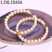 3Pairs, New Style trendy women jewelry white pearl bead with cz zircon circle hoop earring Charm