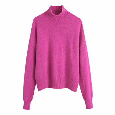 Willshela Women Fashion Solid Knit Sweater Top Long Sleeves High Neck Vintage Female Knitted Sweaters Pullover Chic Tops