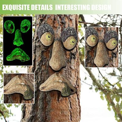Luminous Resin Bark Face Decoration Facial Features Decoration Halloween Easter DIY Home Outdoor Tree Monsters Ornaments