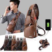 Hot sell Men Chest Bag Pu Leather Outdoor Waterproof With USB Charging Earphone Hole Fashion Messenger Shoulder Bag For Male Chest Bag