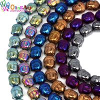 OlingArt 8x10MM 14pcs Natural Stone Black Hematite Beads Metal Plating Color Buddha Head DIY Necklace Bracelet Jewelry Making