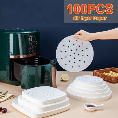 100Pcs Air Fryer Pad Parchment Paper Non-Stick Steaming Basket Mat Baking Utensils Premium Perforated Pulp Papers For Kitchen