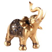 Elephants Decoration Statue Home Gift Golden Resin Statue Lucky Wealth Decor Elephant Interior Figurine Crafts Ornaments