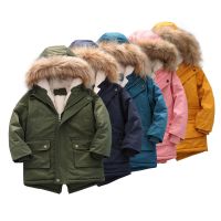 [COD] Foreign trade childrens with velvet and thickening 2022 cotton-padded clothes winter new fashion hooded boys jacket