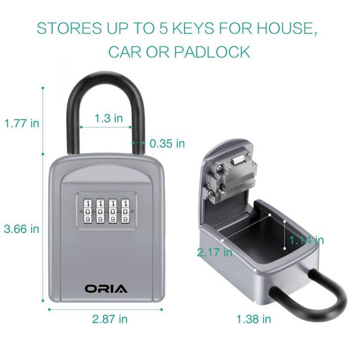 oria-กล่องคีย์รหัสผ่านกลางแจ้งกันน้ำกล่องกุญแจล็อคนิรภัยกุญแจกล่องเก็บของเข้ารหัสล็อคพวงกุญแจกล่องตั้งรหัสผ่านได้กล่องติดผนัง