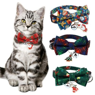 Christmas Cat Collar Cats Dog Bow Tie Adjustable Neck Strap Pet Grooming Festival Puppy Kitten Cat Necklace Pet Collars Newstyl