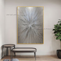 100 Handmade Circle Line Silver Golden Abstract Modern Thick Oil Painting On Canvas Handpainted Textured Wall Art For Office