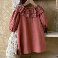 Korean girls spring new dress  little girl lace Lotus Leaf Lapel A-shaped Princess Dress  princess dress  kids  by Hs2023