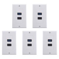 5X 2Port +USB 3.0 Female Wall Face Plate Panel Outlet Socket Extender White