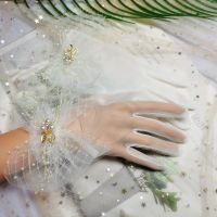 ◈ White Gloves Bridal Tulle Wedding Gloves Ultra Thin Gloves Marriage Accessories Transparent Finger Gloves Women Guantes Mujer