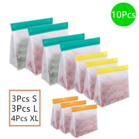 4-10PcsSet Stand Up Food Storage Bag Reusable Freezer Sandwich Ziplock Silicone PEVA Bag Kitchen Organizer Storage Fresh Bags