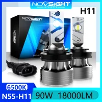 Novsight N55 H11 H8 H9 หลอดไฟหน้ารถ LED 90W 18000LM 6500K Super Bright ไฟ LED สีขาวสำหรับไฟสูง/ไฟต่ำ/หมอก Plug and Play 2 ชิ้น รับประกัน 1 ปี จัดส่งฟรี