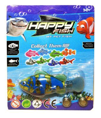 หุ่นยนต์ปลาสวยงาม ว่ายน้ำอัตโนมัติ Happy Fish Robot Toy Automatic swimming ลาย เหลืองใสพาดจุดน้ำเงิน Yellow Transparent Stripe Spot Blue