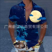 2023 chun xia men amazon hot style in Europe and America Hawaii beach printed shirts with short sleeves leisure coat