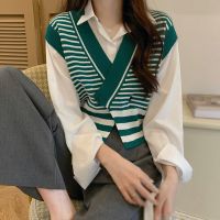 【YP】 2021 nova camisola colete feminino sem mangas listrado retro irregular cardigan respirável malha