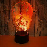 Skull Head 3D Night Light สีสัน Touch Remote Light ของขวัญฮาโลวีนบรรยากาศ3D โคมไฟตั้งโต๊ะ Illusion โคมไฟตั้งโต๊ะตกแต่งบ้าน