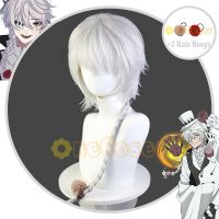 Anime Bungo Stray Dogs Season 4 Nikolai Gogol Cosplay White Gray Braid Hair With 2 Hair Rings Heat-Resistant Fiber Hair+ Wig Cap