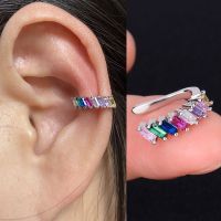 【YF】 1PC Korean Style Women Girls Flower Leaf Clip Earrings Without Piercing Rainbow Earring Crystal Zircon Ear Cuff  Fashion Jewelry