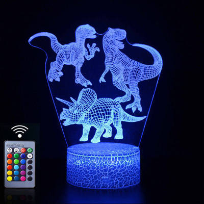 16 Color Dinosaur LED 3D Night Lights Cartoon Fashion Remote Control Table Desk Lamp for Kids Christmas Birthday Gift Baby Toy