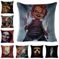 {fabric sofa}ฮาโลวีนสยองขวัญปลอกหมอนอิง Chucky Annabelle กรีดร้องตัวตลกพิมพ์โยน PillowsRoomDecorative ปลอกหมอน