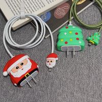 2pcs/set Cute Bite Christmas New Year Series Rose Design Cable Winder USB Data Line Protector Cord Cover Silicone Decorate