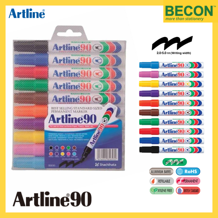 Artline Permanent Marker 90 10 Colours Set Lazada