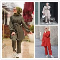 2021 Fashion Muslim Sets Women Long Tops Islamic Sets Women Muslim Pants Ramadan Prayer Clothes 2 Piece Set Slim Waist 816