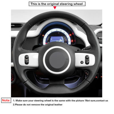 Black PU Faux Leather Hand-stitched Car Steering Wheel Cover for Renault Twingo 3 2014-2019 Twingo RS 2014-2019