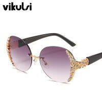 Round Rhinestones Sunglasses Women Brand Design Oversized Rimless Sun Glasses Crystal Shades For Women Gradient Eyewear Oculos