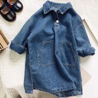 Humor Bear Girls Dress NEW Spring Autumn Long-Sleeve Solid Color Denim Casual Loose Pocket Toddler Kids Clothes