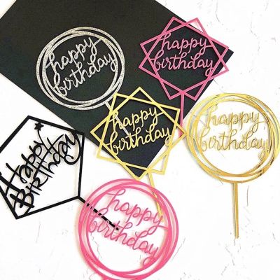 Happy Birthday Cake Topper Round Shape Acrylic Material Cake Decoration Supplies