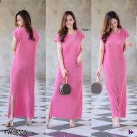 Maxi Dress #สาวอวบ เดรสยาวอัดพลีท ไหล่ล้ำ คอกลม ตัวยาวผ่าข้าง ทรงชิคๆสบายๆ เนื้อผ้าอัดพลีทขึ้นเงา