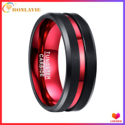 BONLAVIE Men s 8MM Black and Red Authentic Tungsten Carbide Ring Matte