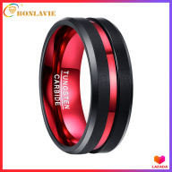 BONLAVIE Men s 8MM Black and Red Authentic Tungsten Carbide Ring Matte thumbnail