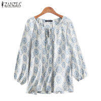 (จัดส่งฟรี)Fancystyle ZANZEA เสื้อลูกไม้แขน3/4พิมพ์ลายดอกไม้อเนกประสงค์สำหรับผู้หญิง,เสื้อเสื้อคอกลมลูกไม้แขนยาว #3